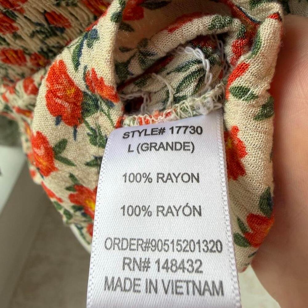 Floral Ruffle Ruched Bodice Blouse Large - Picture 5 of 5